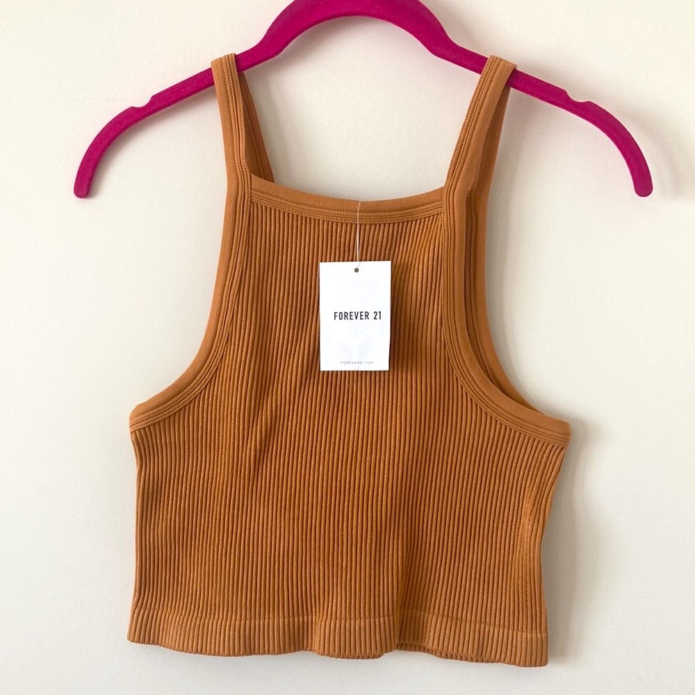Forever 21 Knit Ribbed Crop Top Camel